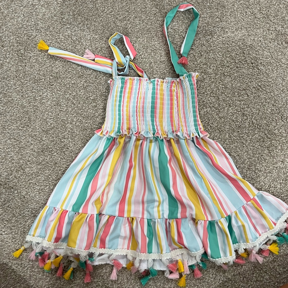 Colorful Striped Dress with Tassels